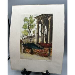 Lithograph Paris le Marché aux Fleurs de la Madeleine Carino Carino Signed